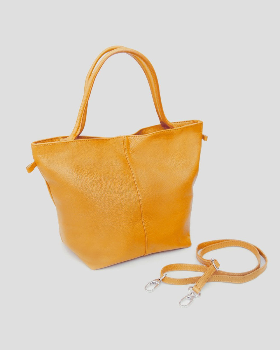 Mustard Yellow Leather Tote Bag for Women Blue Lemon Paris