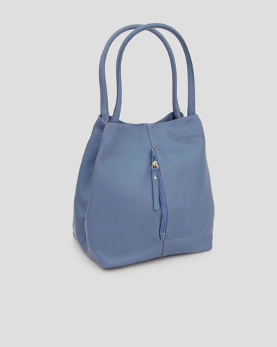 Fauré Le Page - Hands on 17 Shoulder Bag - Paris Blue Scale Canvas & Navy Leather